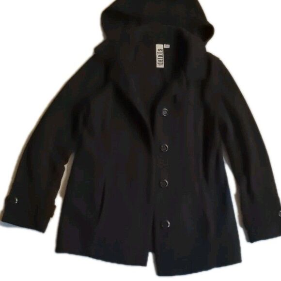 Intl D.E.T.A.I.L.S. Hooded Jacket Women Large Peacoat Hip Length Black L - Picture 2 of 10